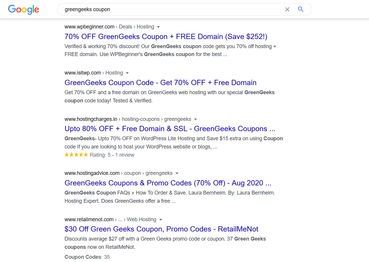 greengeeks coupon search results