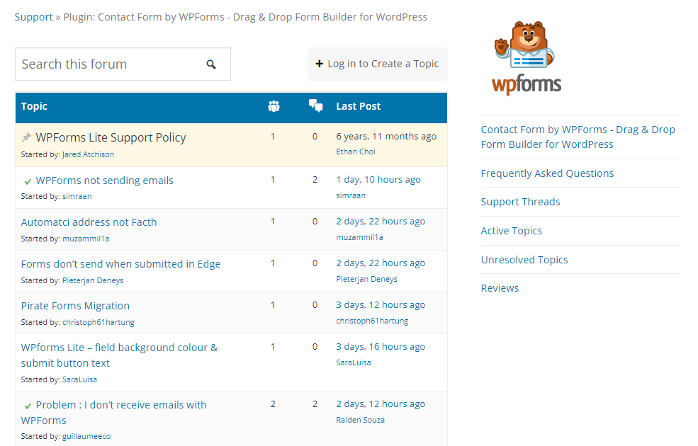 WPForms support forum